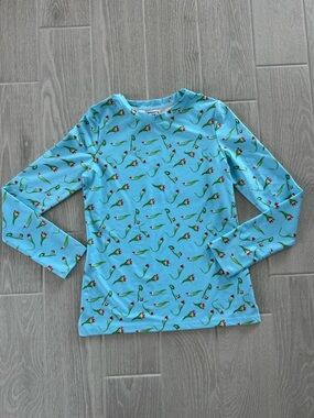 JONATHAN COHEN Dancing Tulips Blue Long Sleeve Crewneck Top Size L EUC